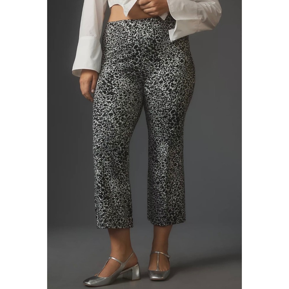 Maeve Anthropologie Size-L The Margot Pant Black White Floral Knit Kick Flare